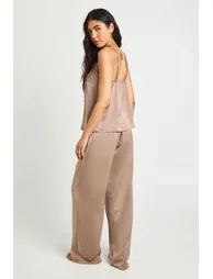 Tall Satin Cami & Wide Leg Trouser Pyjama Set - mocha - 1