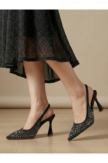 Black Embellished Slingback Shoes