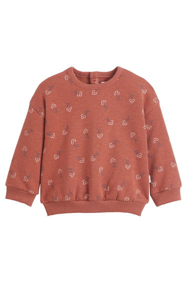 Floral Cotton Mix Sweatshirt with Crew Neck and Press-Stud Back