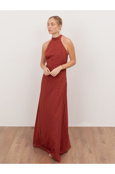 Anaya With Love Recycled Chilli Red Halter Neck & Open Back Maxi Dress