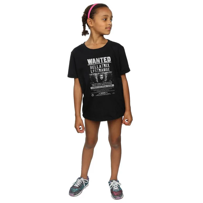 Harry Potter Girls Bellatrix Lestrange Wanted Poster Cotton T-Shirt - Black - 2