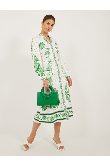 Printed Balloon Sleeve A-Line Midi Dress
