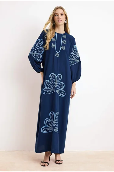 Nasiba Hafiz X Trendyol Collection Blue Embroidered Woven Hijab