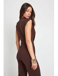 Tailored Pleat Detail Wide Leg Jumpsuit - chocolate - 1