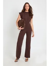 Tailored Pleat Detail Wide Leg Jumpsuit - chocolate