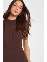 Tailored Pleat Detail Wide Leg Jumpsuit - chocolate - 3