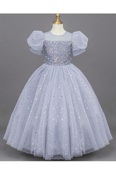 Glitter Sequin Tulle Dress in Baby Blue For Kids