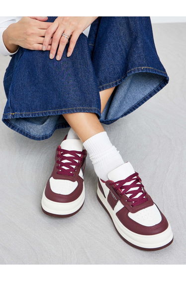 Women Burgundy Contrast Panel Sneakers