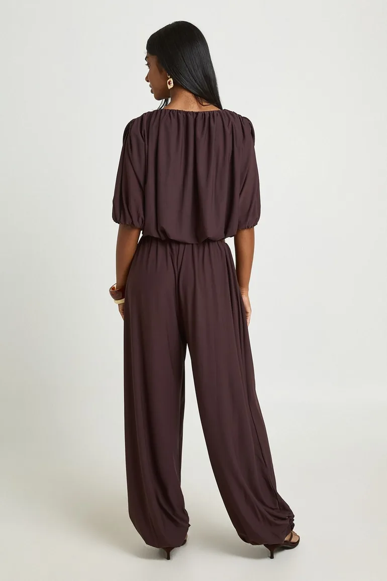 Pleated Balloon Trousers - chocolate - 1