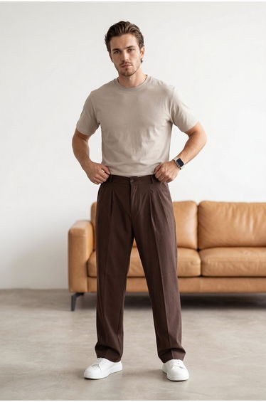 Brown Straight Men's Trousers