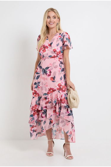 Petite Floral Ruffle Hem Midi Dress
