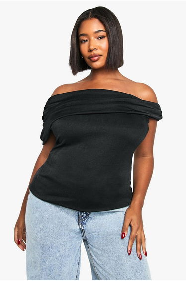 Plus Bardot Twist Off The Shoulder Top - black