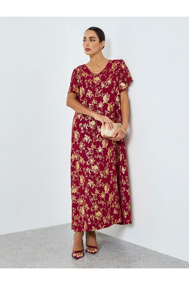 Women Floral Printed Short Sleeve Jalabiya
