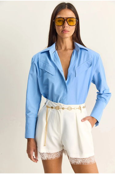 LUCCI Casual Long Sleeve Button Up Poplin Shirt with Pocket