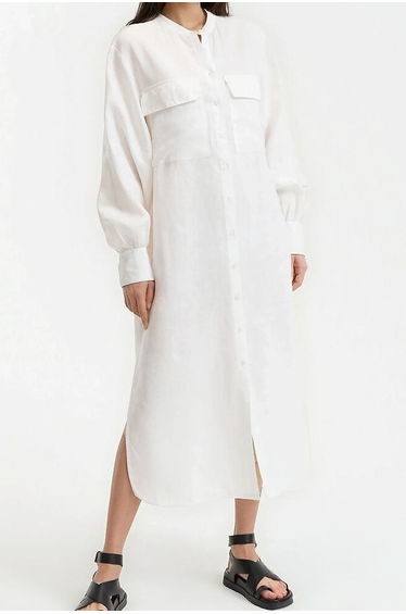 Linen Maxi Shift Dress with Long Sleeves