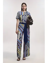 Geo Print Twill Cap Sleeve Woven Top