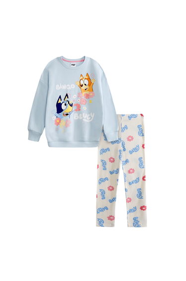 Bluey Girls Bingo Character Sweatshirt & Jogging Bottoms Set - Cream/Blue