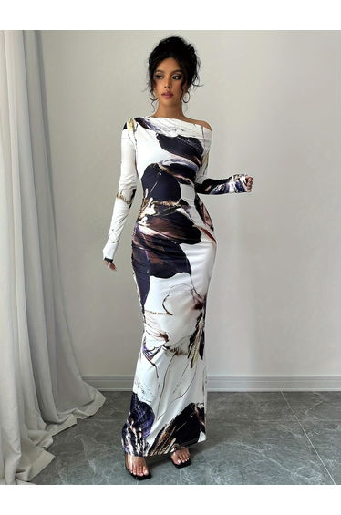 Floral Print One Shoulder Bodycon Maxi Dress
