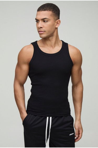 2 Pack Muscle Fit Basic Vests - black