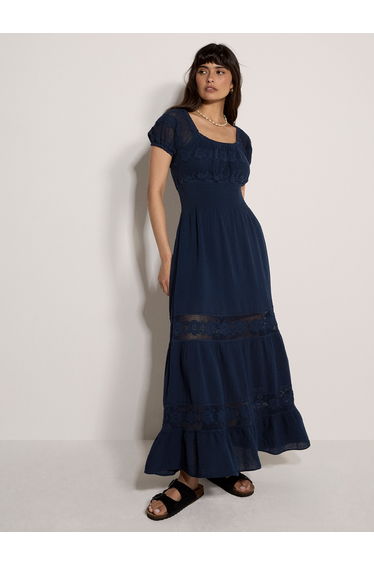 Floral Lace Cotton Milkmaid Maxi Dress