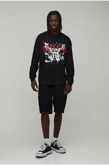 Basic Relaxed Fit Denim Shorts - black