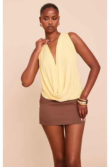 Butter Yellow Double Layer Slinky Extreme Cowl Neck Top