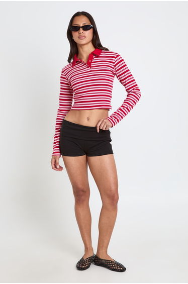 Fold Over Waistband Low Rise Short - black