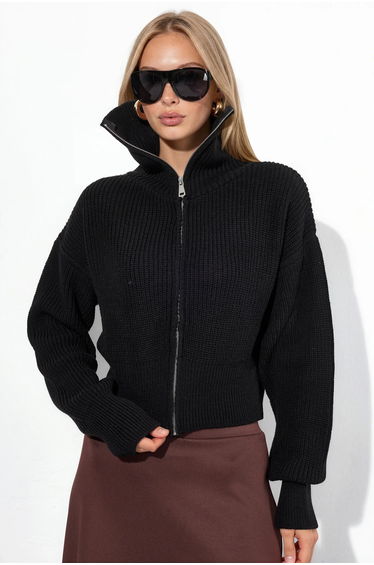 VIORNA Women’s Cropped Ribbed Zip Cardigan