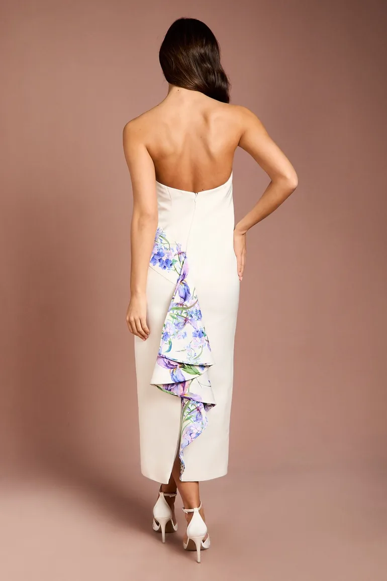 Placement Print Floral Bandeau Pencil Maxi Dress - 2