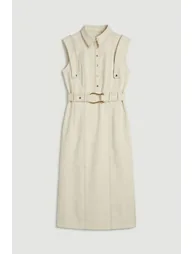 Tailored Top Stitch Detail Belted Midi Dress - 3