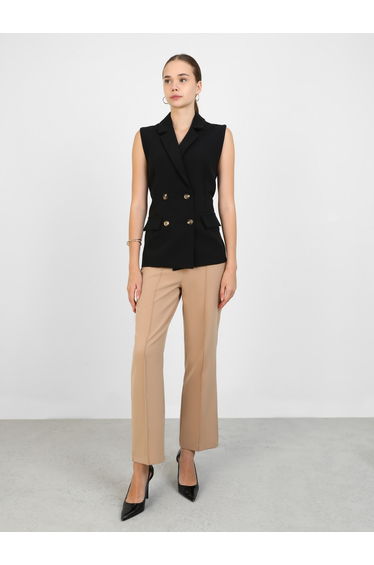 Solid Mid Rise Regular Fit Trousers with Pintuck Detail