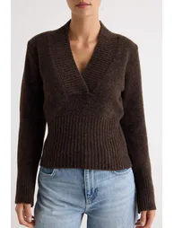 Brown V-Neck Crop Soft Textured Knitwear Sweater - 2