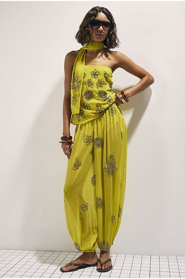 Yellow Embellished Balloon Trousers