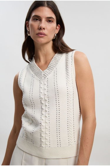 Embellished Hotfix V Neck Knit Tank