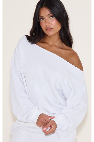 White Oversized Off Shoulder Sweatshirt
