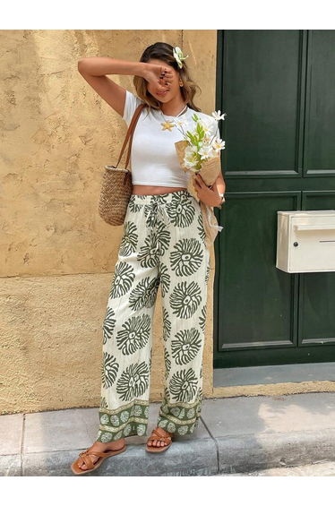 White Short Sleeve Top and Boho Chic Printed Pants Co-Ords