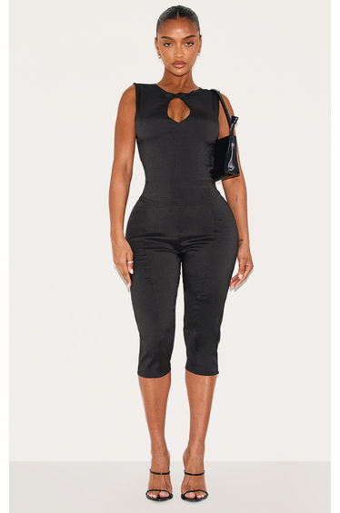Shape Black Stretch Woven Twist Neck Detail Keyhole Top