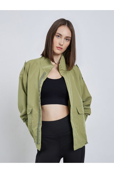 Khaki Boxy Fit Utility Jacket with Flap Pocket