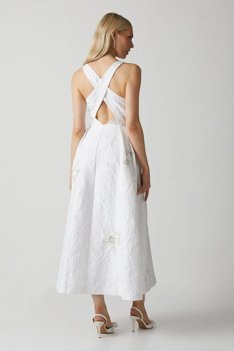 Premium Embellished Jacquard Cross Back Wedding Dress - 2