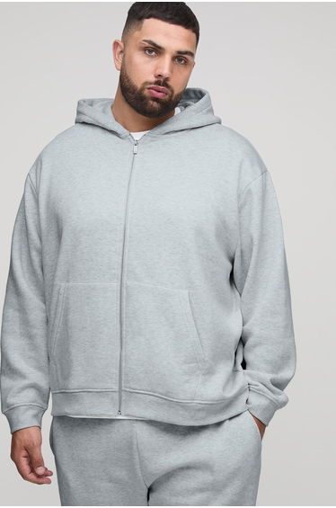 Plus Basic Oversized Zip Through Hoodie - grey marl