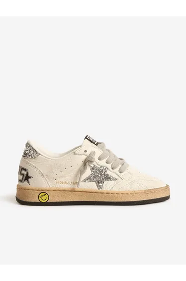 Golden Goose Girls Ballstar Leather and Glitter Star Trainers in White