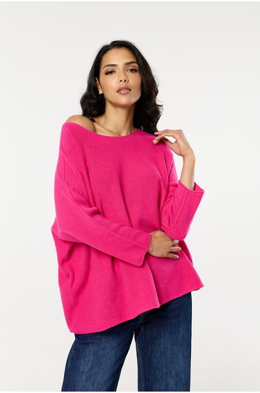 Pink Off Shoulder Relaxed Knit Jumper
