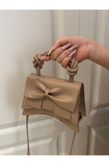 Tan Bow Handbag with Adjustable Strap