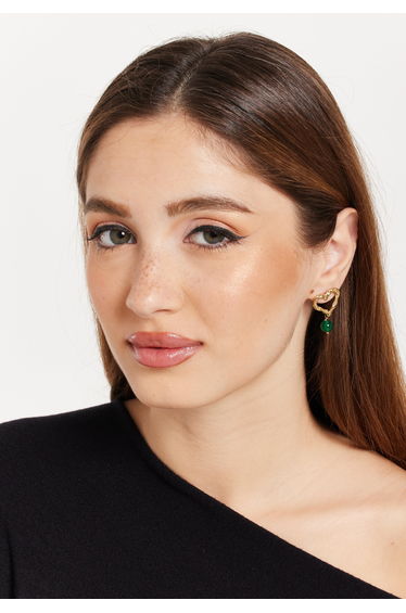 Gold Heart and Green Beans Earring