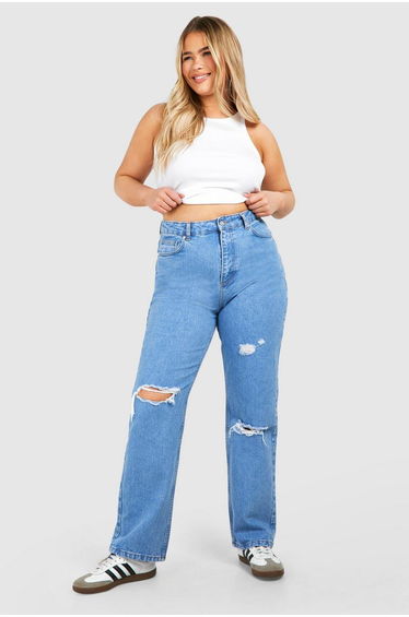 Plus Straight Leg Ripped Jean - light wash