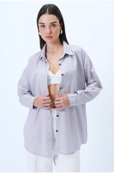 Women's Lilac Gray Flame Linen Oversize Woven Shirt
