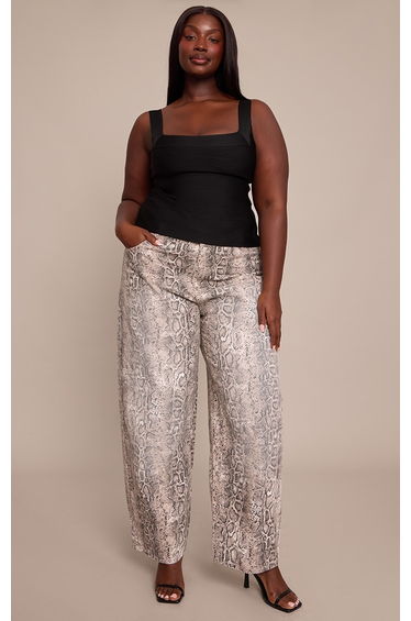Plus Snake Print Split Hem Jeans
