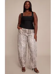 Plus Snake Print Split Hem Jeans