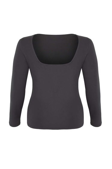 Anthracite Cotton Flexible Backless Fitted Flexible Knitted Plus Size Blouse