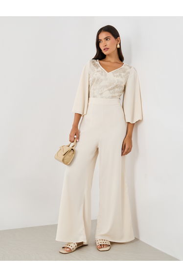 Embellished Balloon Sleeve V-Neck Jumpsuit